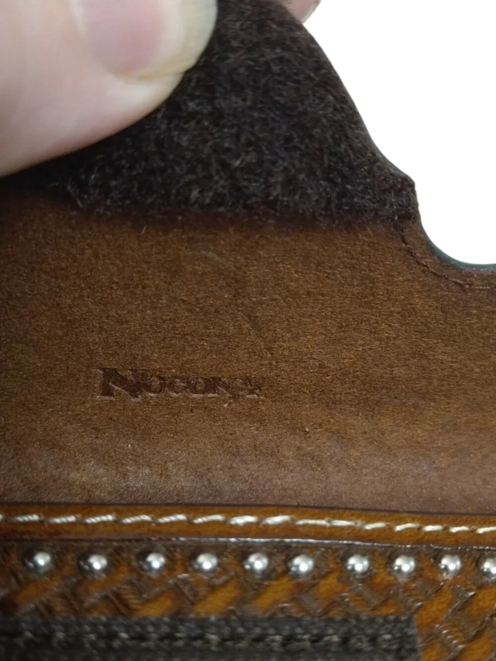 Nocona Basket Weave Brown Leather Belt Pouch Silver Studs With Clip Western